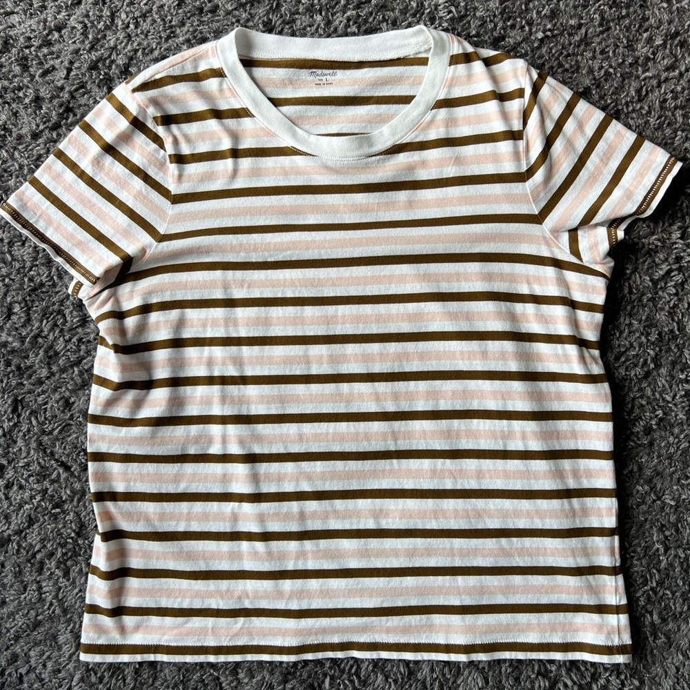 Madewell Brown, Tan, & White Striped Short Sleeve Tee